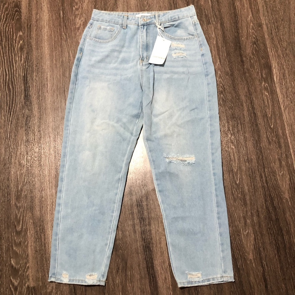 LOVER PREMIUM Distressed Light Wash Straight-Leg Jeans - Size L